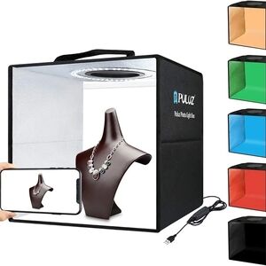 Puluz Black Portable Photo Light Box with LED Ring. Approx 12" Cube.